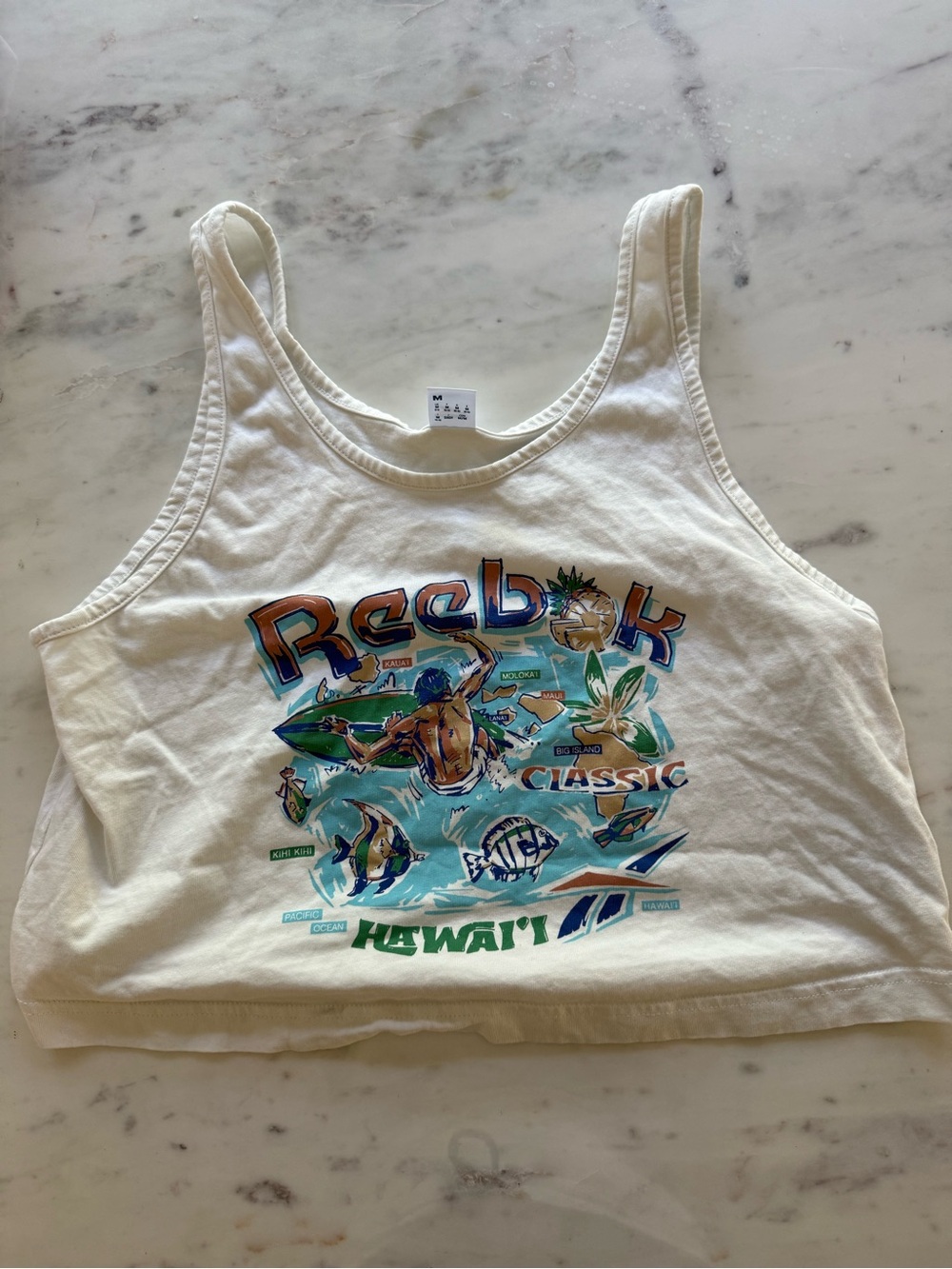 Reebok Cropped White Hawaii Workout Tank Top